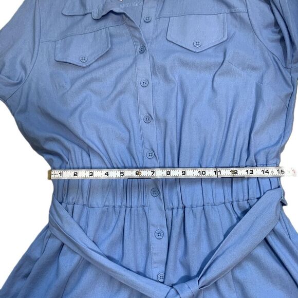 Ashley Stewart Blue Long Sleeve Button Down Coastal Linen Tie Maxi Dress 14/16 - Picture 6 of 16